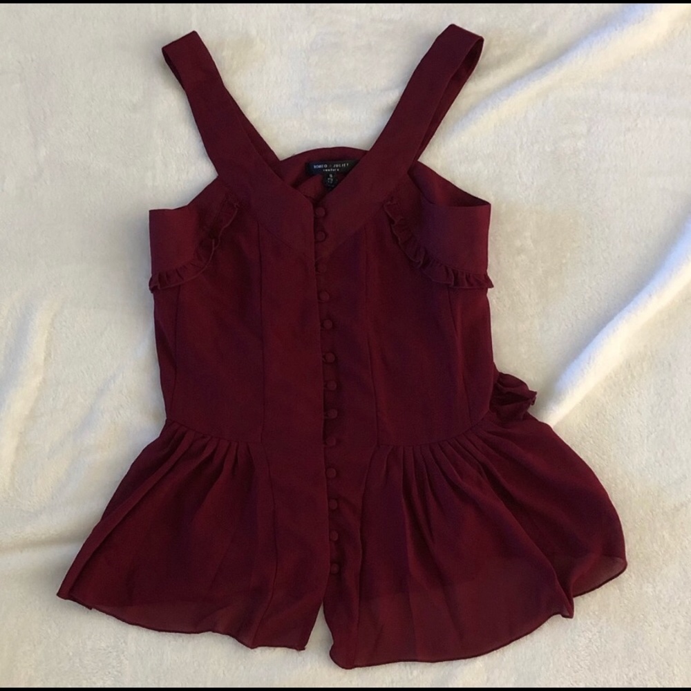 NWT Burgundy Ruffles Peplum Tank